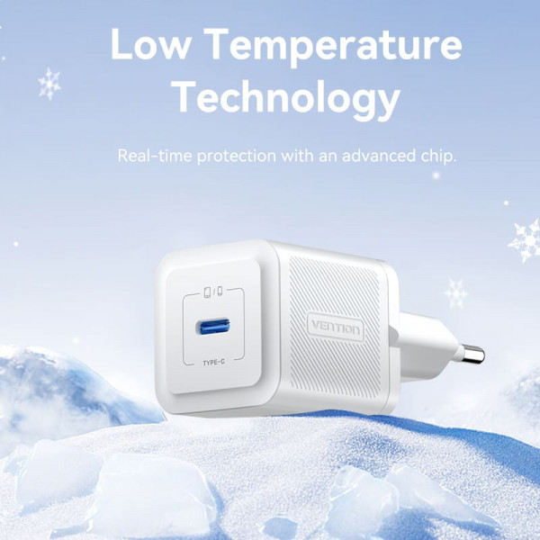 Фото - Сетевое зарядное устройство Vention 1xUSB-C 20W GaN + USB-C cable М-М White (TZ-FEPW0-EU-01)
