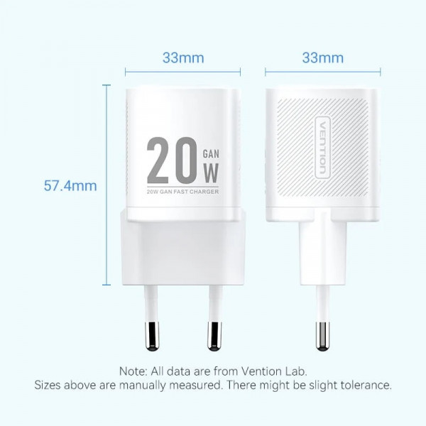 Фото - Сетевое зарядное устройство Vention 1xUSB-C 20W GaN + USB-C cable М-М White (TZ-FEPW0-EU-01)