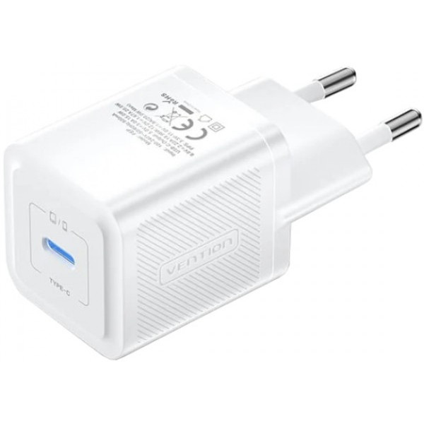 Фото - Сетевое зарядное устройство Vention 1xUSB-C 20W GaN + USB-C cable М-М White (TZ-FEPW0-EU-01)