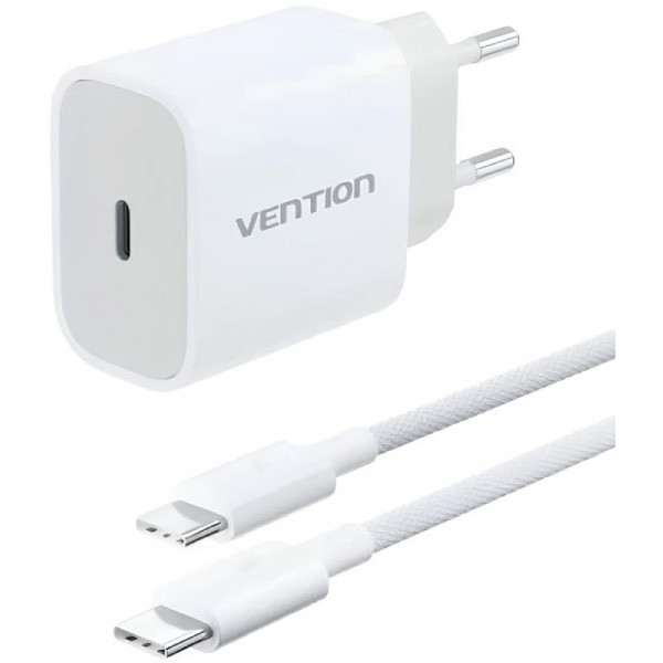 Фото - Сетевое зарядное устройство Vention 1xUSB-C 20W + USB-C cable М-М White (G16W0-EU)