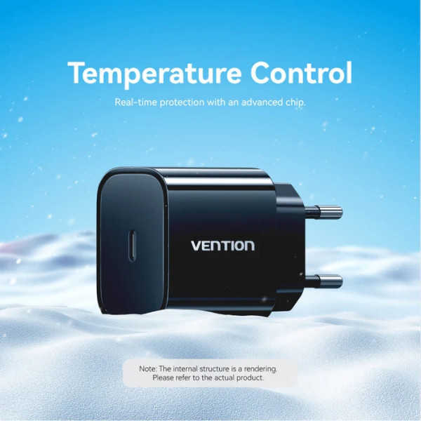 Фото - Сетевое зарядное устройство Vention 1xUSB-C 20W + USB-C to Lightning cable М-М Black (G17B0-EU)