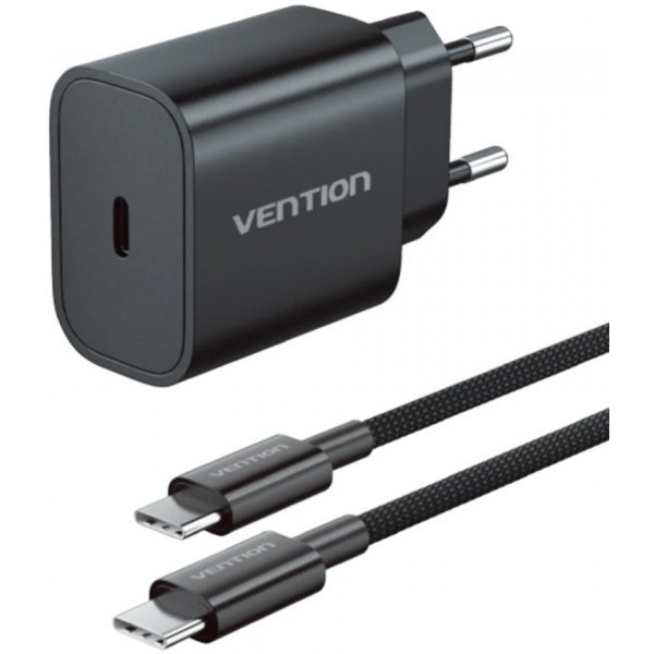 Фото - Сетевое зарядное устройство Vention 1xUSB-C 20W + USB-C to Lightning cable М-М Black (G17B0-EU)