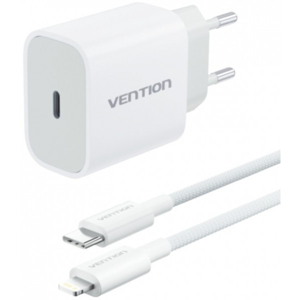 Фото - Сетевое зарядное устройство Vention 1xUSB-C 20W + USB-C to Lightning cable М-М White (G17W0-EU)