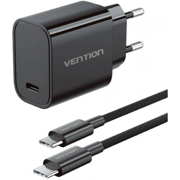 Фото - Сетевое зарядное устройство Vention 1xUSB-C 30W + USB-C cable М-М Black (G18B0-EU)