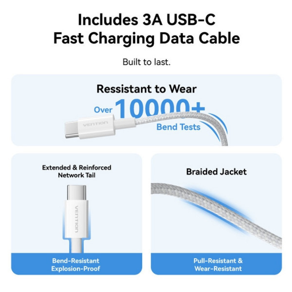 Фото - Сетевое зарядное устройство Vention 1xUSB-C 30W + USB-C cable М-М White (G18W0-EU)
