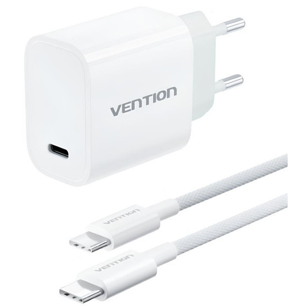 Фото - Сетевое зарядное устройство Vention 1xUSB-C 30W + USB-C cable М-М White (G18W0-EU)