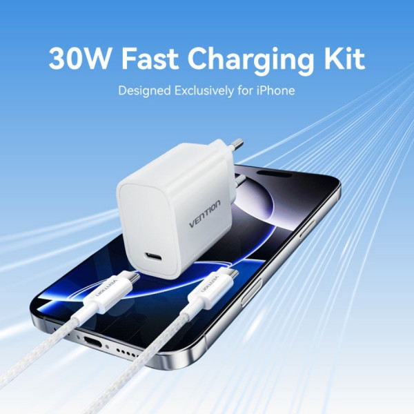 Фото - Сетевое зарядное устройство Vention 1xUSB-C 30W + USB-C cable М-М White (G18W0-EU)