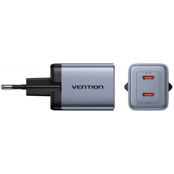 Фото - Сетевое зарядное устройство Vention 2xUSB-C 45W PD3.0/QC/GaN + USB-C cable М-М (TZ-FCDH0-EU)