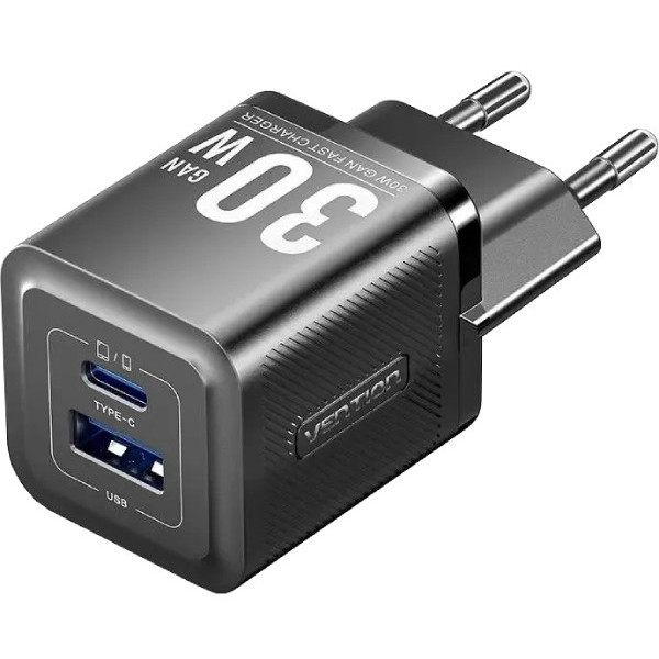 Фото - Сетевое зарядное устройство Vention 2xUSB 30W (USB-A/USB-C) + USB-C cable М-М Black (TZ-FEQB0-EU-01)