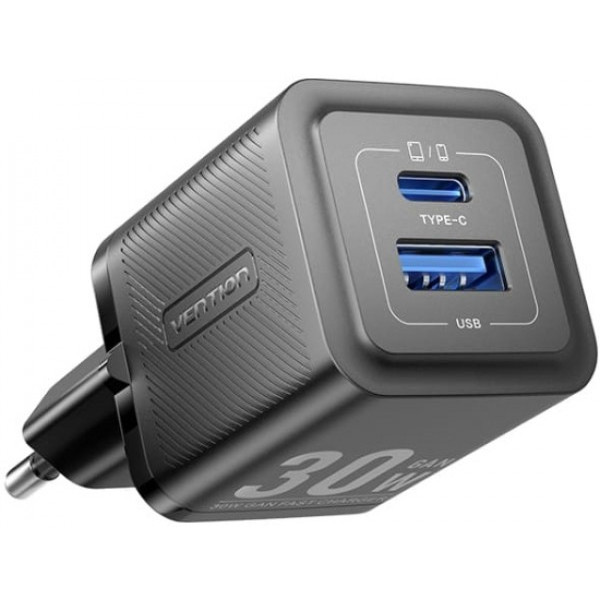 Фото - Сетевое зарядное устройство Vention 2xUSB 30W (USB-A/USB-C) + USB-C cable М-М Black (TZ-FEQB0-EU-01)