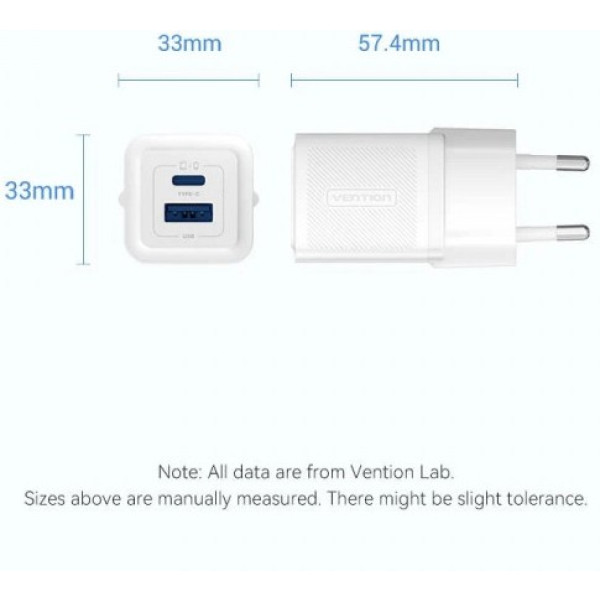 Фото - Сетевое зарядное устройство Vention 2xUSB 30W (USB-A/USB-C) + USB-C cable М-М White (TZ-FEQW0-EU-01)