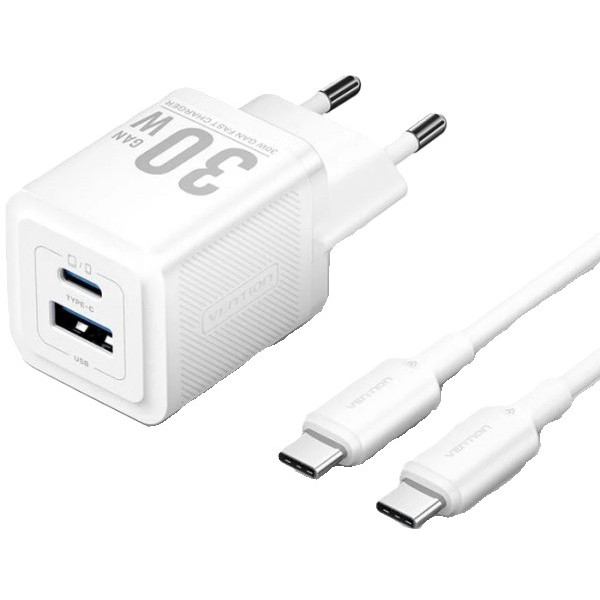 Фото - Сетевое зарядное устройство Vention 2xUSB 30W (USB-A/USB-C) + USB-C cable М-М White (TZ-FEQW0-EU-01)