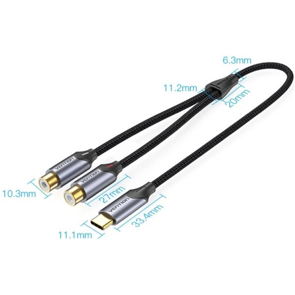 Фото - Переходник Vention Audio Type-C М -> 2RCA F 0.5 м Black (BGVHD)