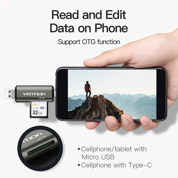 Фото - Кардридер Vention OTG USB 3.0 + Type C/TF/SD (CCHH0)