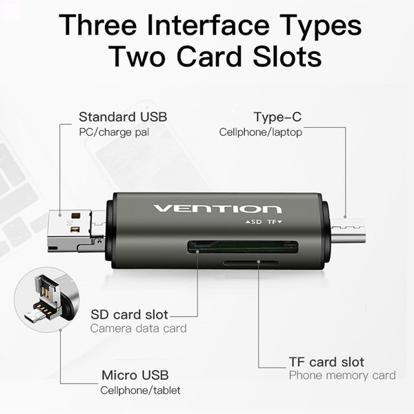 Фото - Кардридер Vention OTG USB 3.0 + Type C/TF/SD (CCHH0)