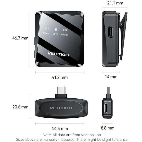 Фото - Микрофон для смартфона Vention USB-C 2-Pack Wireless Lavalier Black (NCBB0)