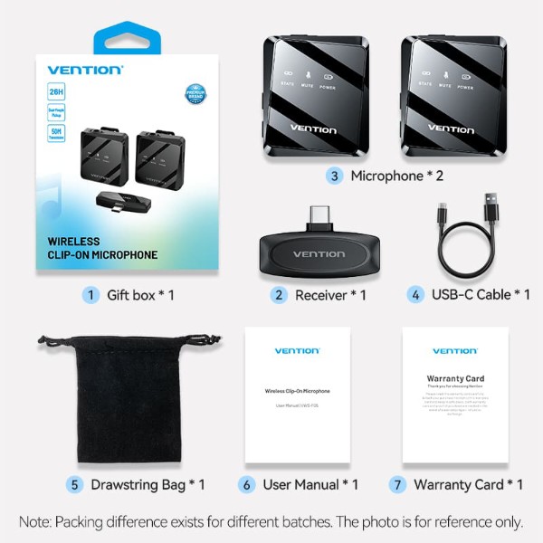Фото - Микрофон для смартфона Vention USB-C 2-Pack Wireless Lavalier Black (NCBB0)