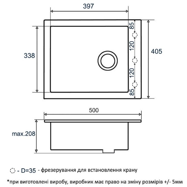 Фото - Мийка кухонна Ventolux Amore (Gray Granit) 500x400x200