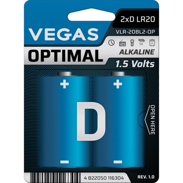 Фото - Батарейка тип D (LR-20) Vegas Optimal VLR-20BL2-OP