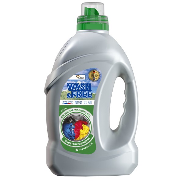 Фото - Гель для прання WASH & FREE Універсальний  Гірська свіжість 2000г