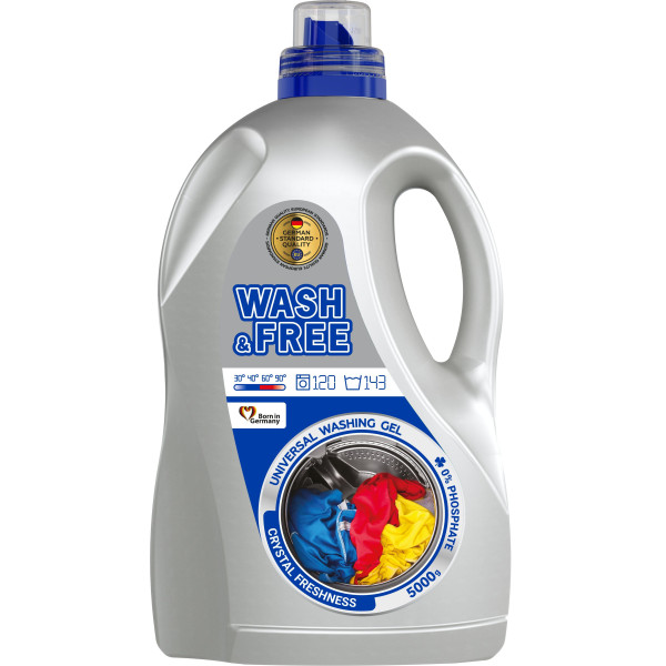 Фото - Гель для прання WASH & FREE універсальний 5000 г, 143 циклу