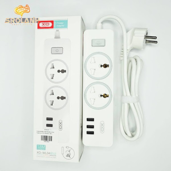 Фото - Сетевой фильтр XO 2 розетки + 3 USB 1.8 м White (WL04)
