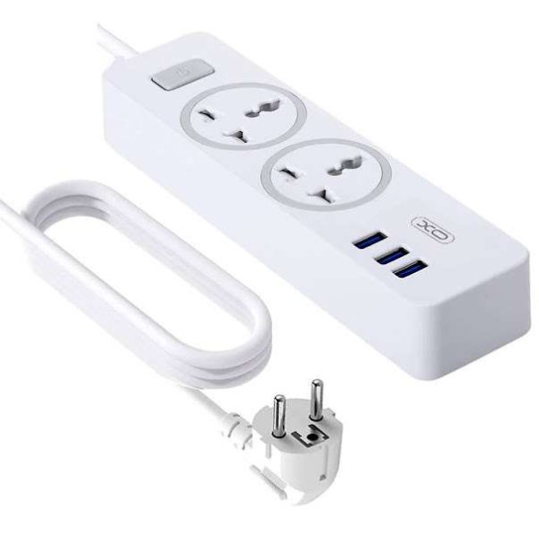 Фото - Сетевой фильтр XO 2 розетки + 3 USB 1.8 м White (WL04)