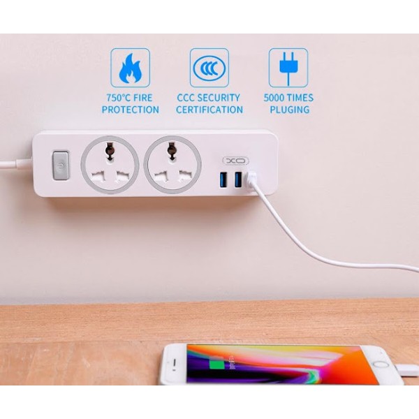 Фото - Сетевой фильтр XO 2 розетки + 3 USB 1.8 м White (WL04)