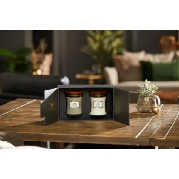 Фото - Набір свічок Woodwick Medium Fireside & Linen (Камін та Лён) 2шт (1699065E)