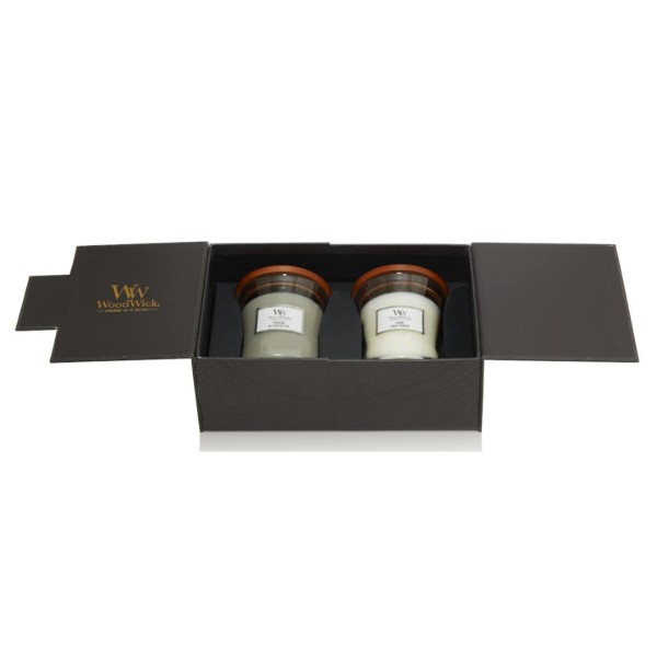 Фото - Набір свічок Woodwick Medium Fireside & Linen (Камін та Лён) 2шт (1699065E)
