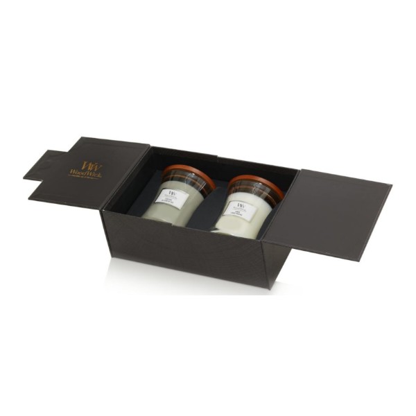 Фото - Набір свічок Woodwick Medium Fireside & Linen (Камін та Лён) 2шт (1699065E)