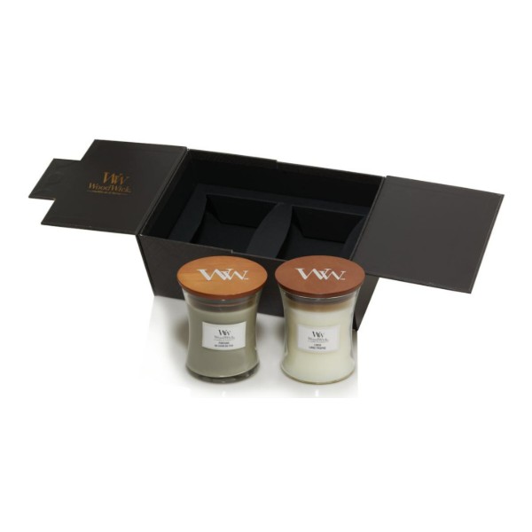 Фото - Набір свічок Woodwick Medium Fireside & Linen (Камін та Лён) 2шт (1699065E)