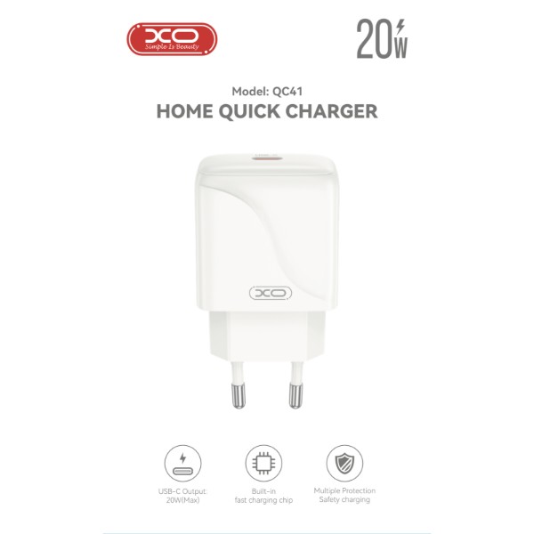 Фото - Мережевий зарядний пристрій XO 20W Single USB-C Fast Charger (XO-QC41)