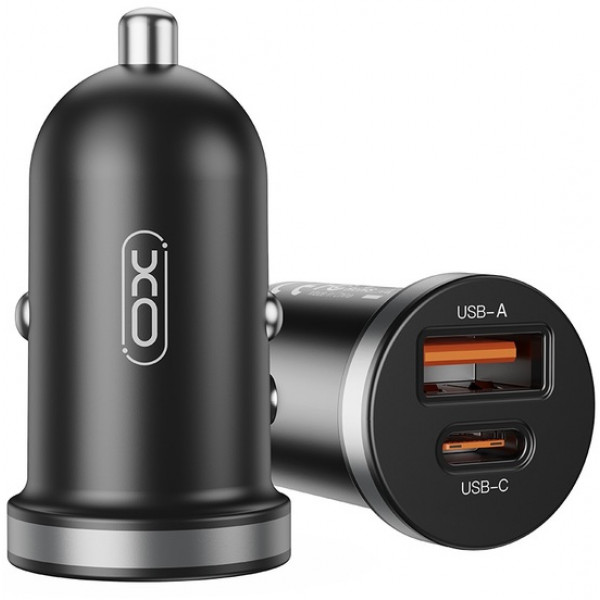 Фото - Автомобільний зарядний пристрій XO CC56 30W Mini Car Charger Type-C PD + USB-A (CC56_Black)