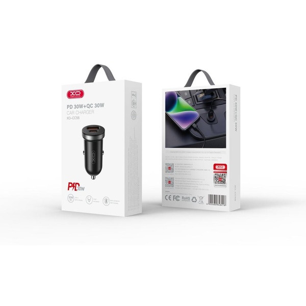 Фото - Автомобільний зарядний пристрій XO CC56 30W Mini Car Charger Type-C PD + USB-A (CC56_Black)