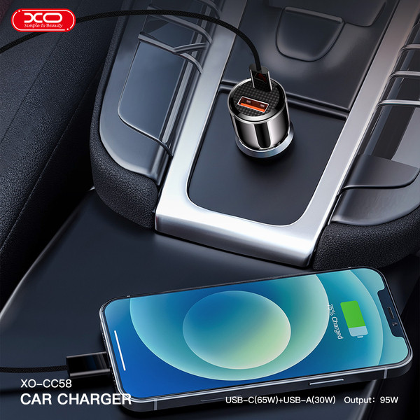 Фото - Автомобільний зарядний пристрій XO CC58 95W Car Charger Type-C PD 65W + USB-A 30W (CC58_Tarnish)