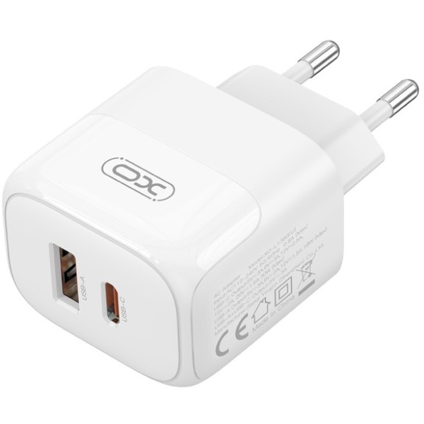 Фото - Мережевий зарядний пристрій XO L138 - 30W PD USB-C & 18W QC USB-A (L138_White)