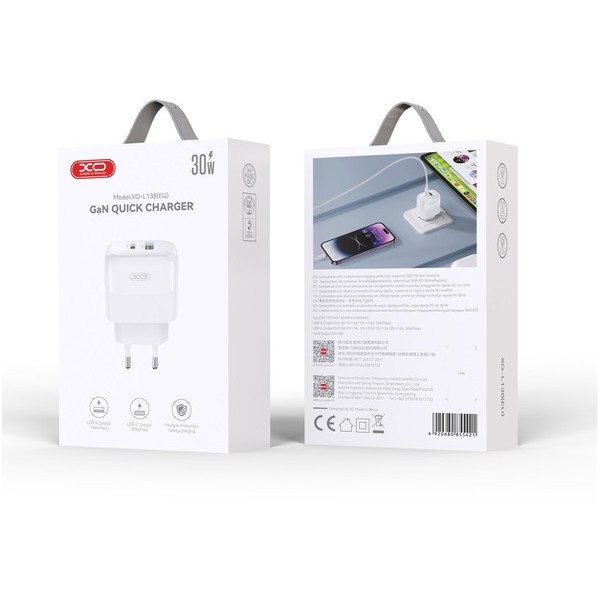 Фото - Мережевий зарядний пристрій XO L138 - 30W PD USB-C & 18W QC USB-A (L138_White)