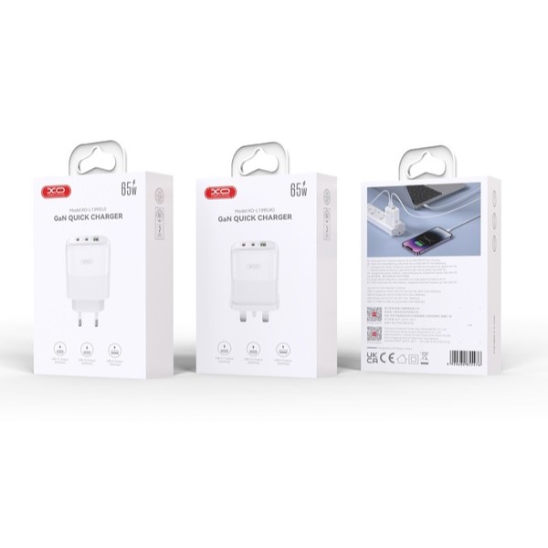 Фото - Мережевий зарядний пристрій XO L139 - 65W PD Dual USB-C & 18W QC USB-A (L139_White)
