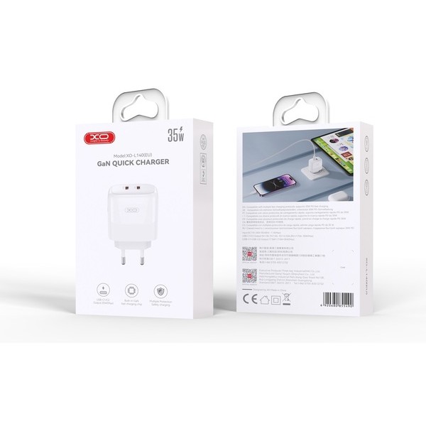 Фото - Мережевий зарядний пристрій XO L140 - 35W PD Dual port USB-C (L140_White)