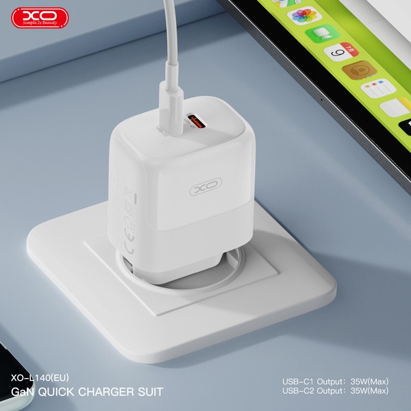 Фото - Мережевий зарядний пристрій XO L140 - 35W PD Dual port USB-C (L140_White)