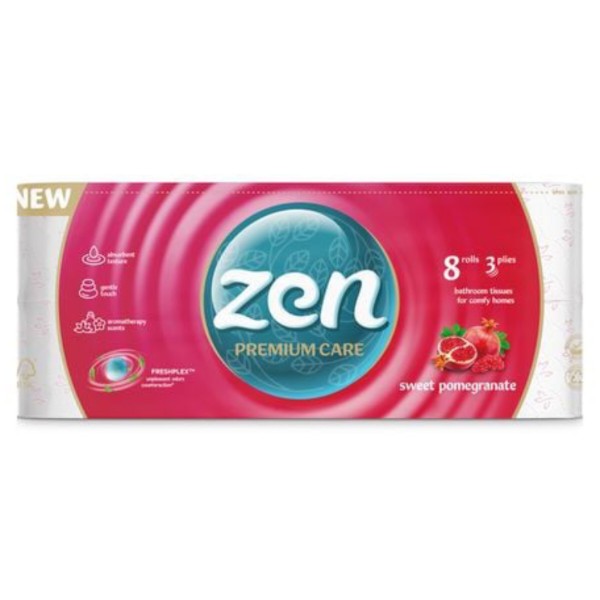 Фото - Туалетний папір ZEN Premium Гранат 3 шари, 8 довгих рул.по 18,9 м