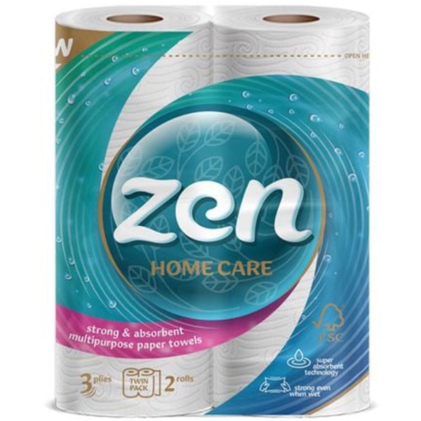 Фото - Полотенца бумажные ZEN Premium Strong&Absorbent 50 отрывов, 11 м, 3 слоя, 2 рулона