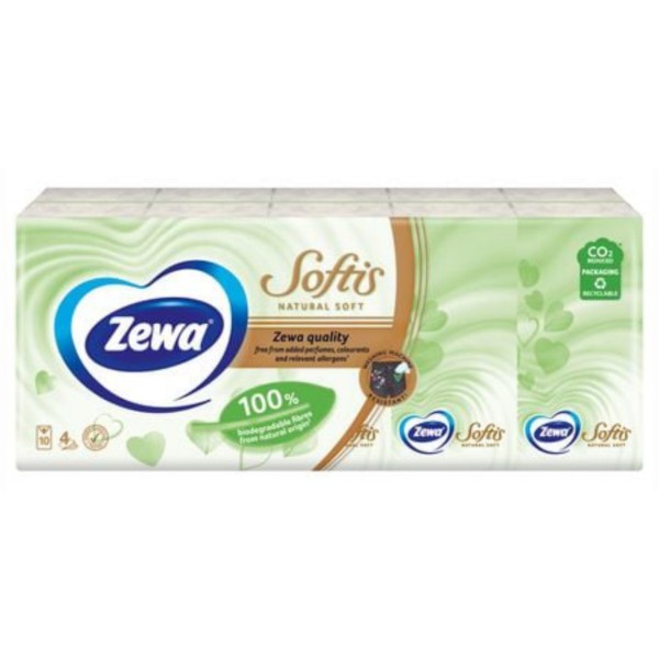 Фото - Платочки бумажные Zewa Natural Soft 9 шт.x10 уп. (7322541351872)