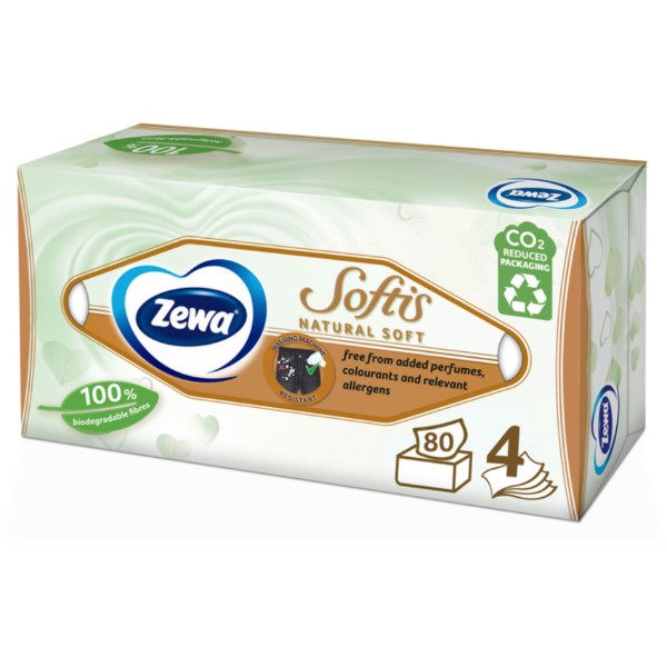 Фото - Платочки бумажные Zewa Softis Natural Soft косметические 80 шт. (7322541351414)