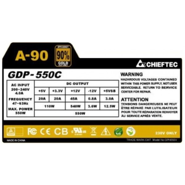 Фото - Блок живлення для ПК Chieftec A-90 GDP-550C