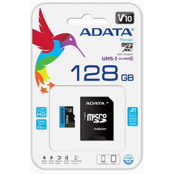 Фото - Карта пам'яті A-DATA microSDXC 128GB C10 UHS-I A1 + SD (AUSDX128GUICL10A1-RA1)
