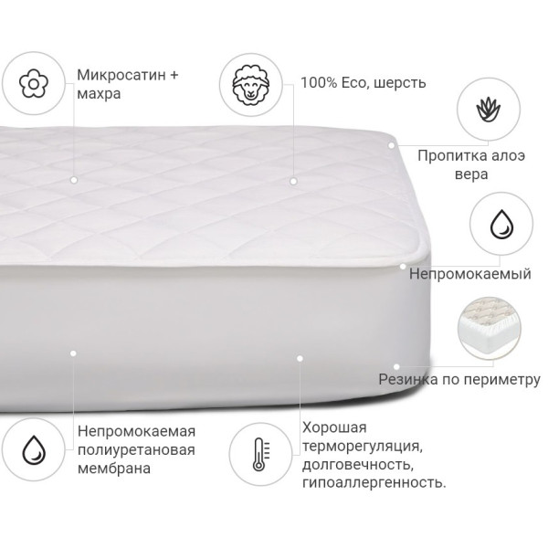 Фото - Наматрацник MirSon Woollen Двосторонній Aloe Vera 243 200x200 см (2200000336620)