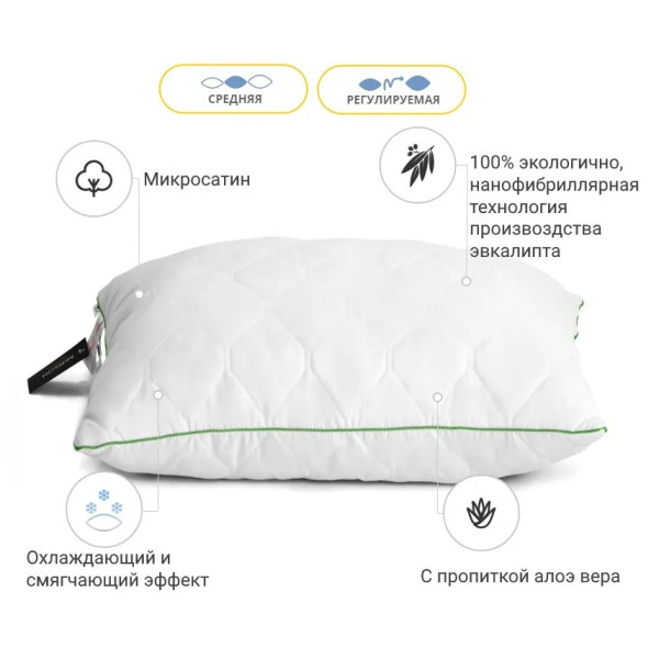 Фото - Подушка стандартная MirSon Eco Aloe Vera №615 с эвкалиптом Средняя 60х60 (2200000852236)
