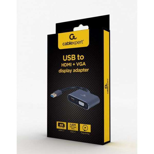 Фото - Перехідник Cablexpert USB-A на HDMI/VGA (A-USB3-HDMIVGA-01)